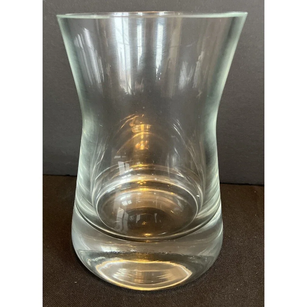 Elegant VTG Lead Crystal Vase with Hour Clock Look Heavy Thick Glass 6.5”X4.25”